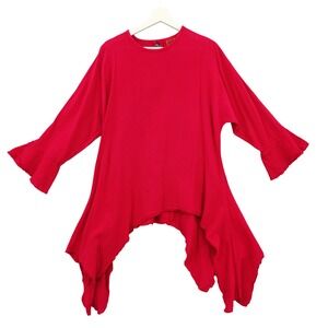 Oh My Gauze Women Fairy Lagenlook Whimsigoth Top 2 L/XL Pink Sharkbite Ruffle